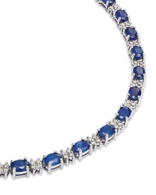 Blue Sapphire & Diamond Collar Necklace in 14K White Gold, 16" 