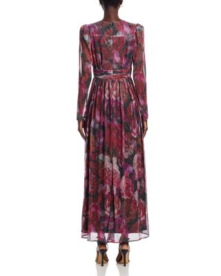 Floral Crinkle Metallic Long Sleeved Maxi Dress - Exclusive