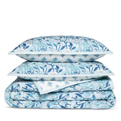 Aqua Reversible Printed Cotton Quilt Set, Queen - Exclusive