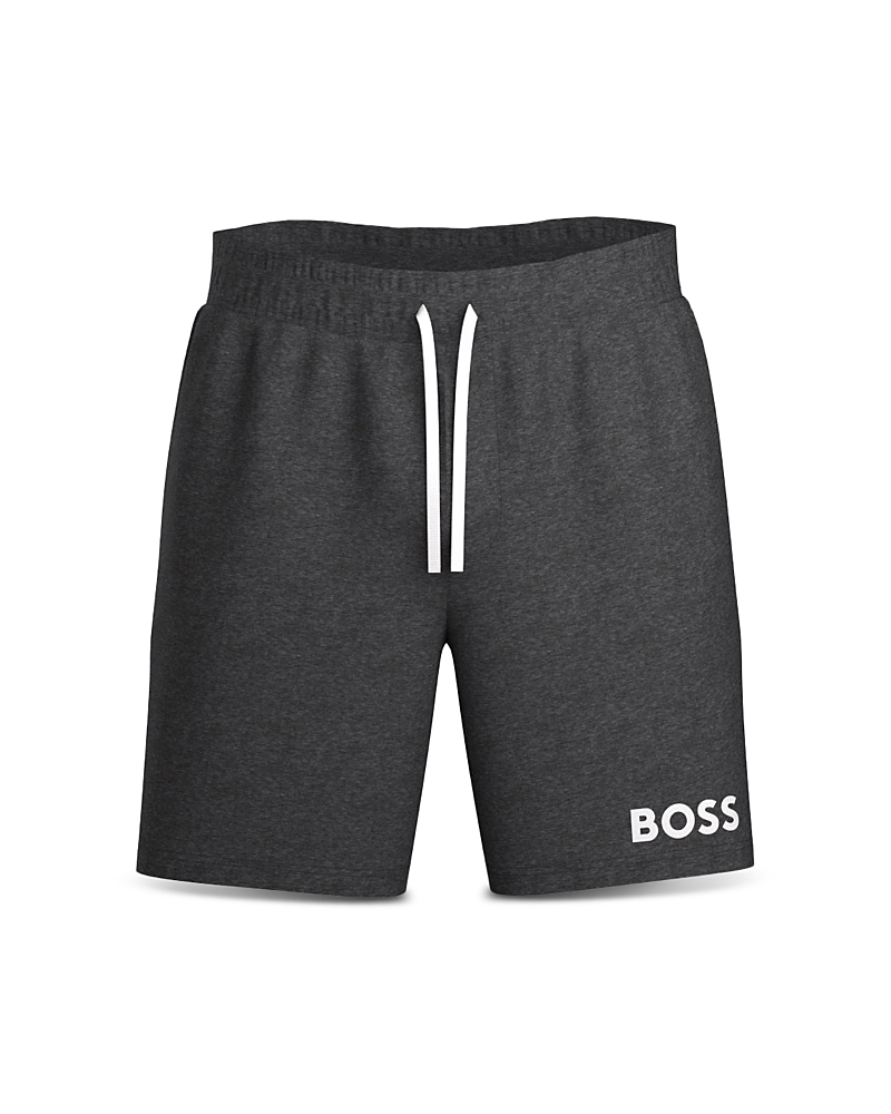 Hugo Boss Ease Cotton Logo Print Shorts Regular Fit In Medium Grey
