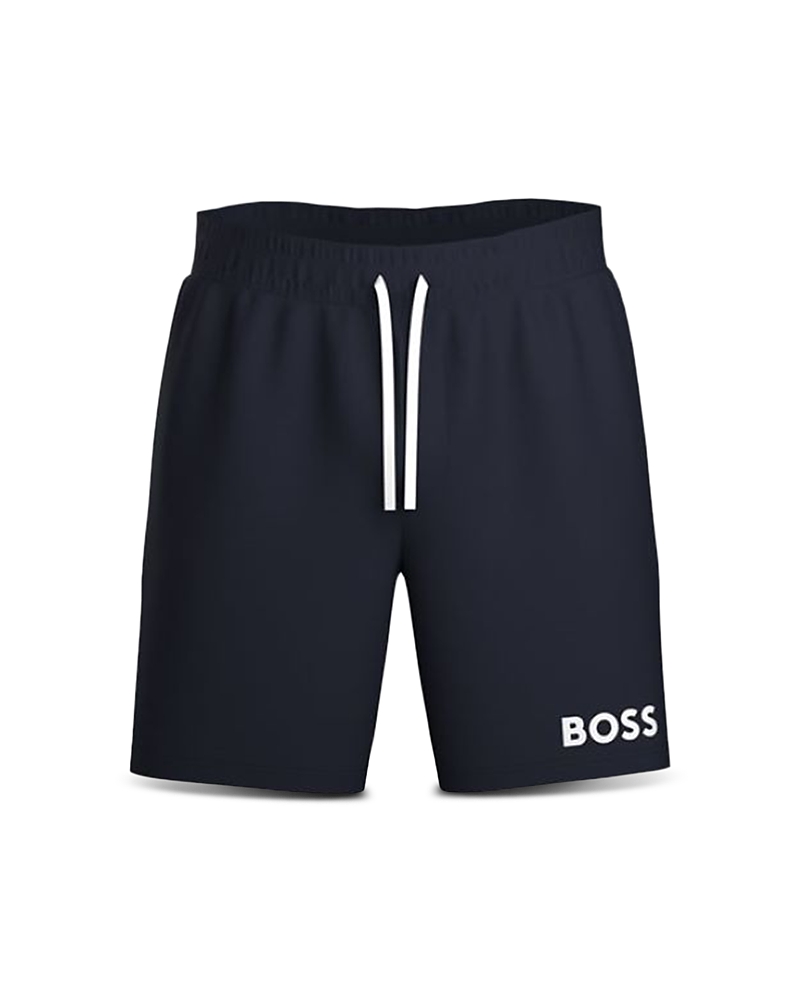 Hugo Boss Ease Cotton Logo Print Shorts Regular Fit In Dark Blue