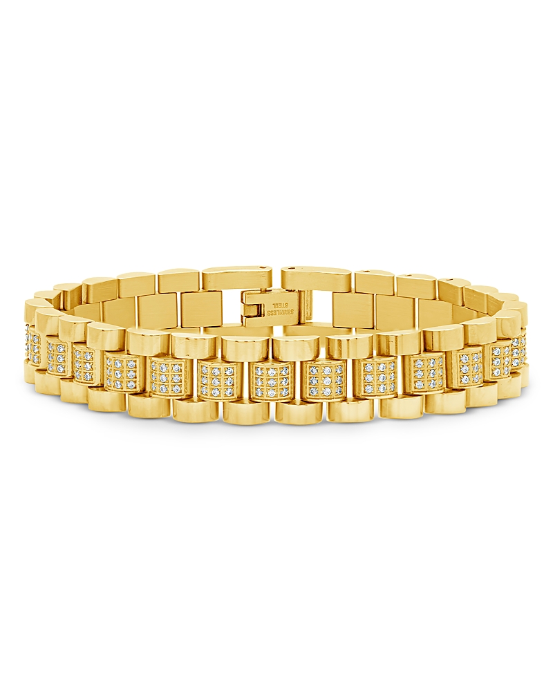 Sterling Forever Pave Watch Band Chain Bracelet In 14k Gold Plated In Gold