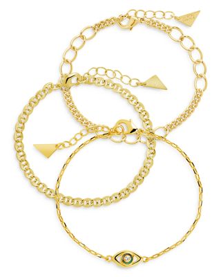 Sterling Forever 3 Piece Mother of Pearl & Evil Eye Chain Bracelet Set