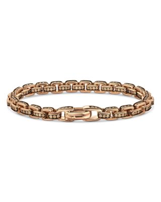 Men's Box Chain Bracelet in 18K Rose Gold with Pav&eacute; Cognac Diamonds
