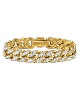 Curb Chain Bracelet in 18K Yellow Gold with Diamonds, 11.5mm