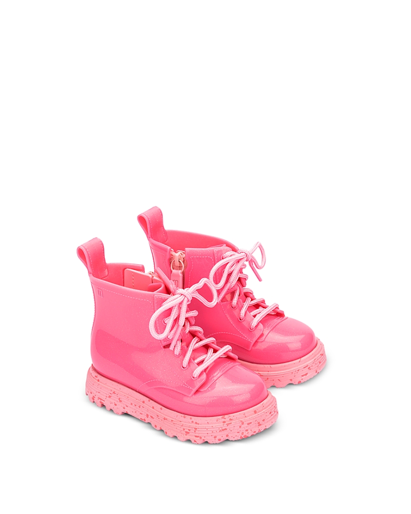 Mini Melissa Girls' Combat Style Boots - Toddler In Pink Glitter