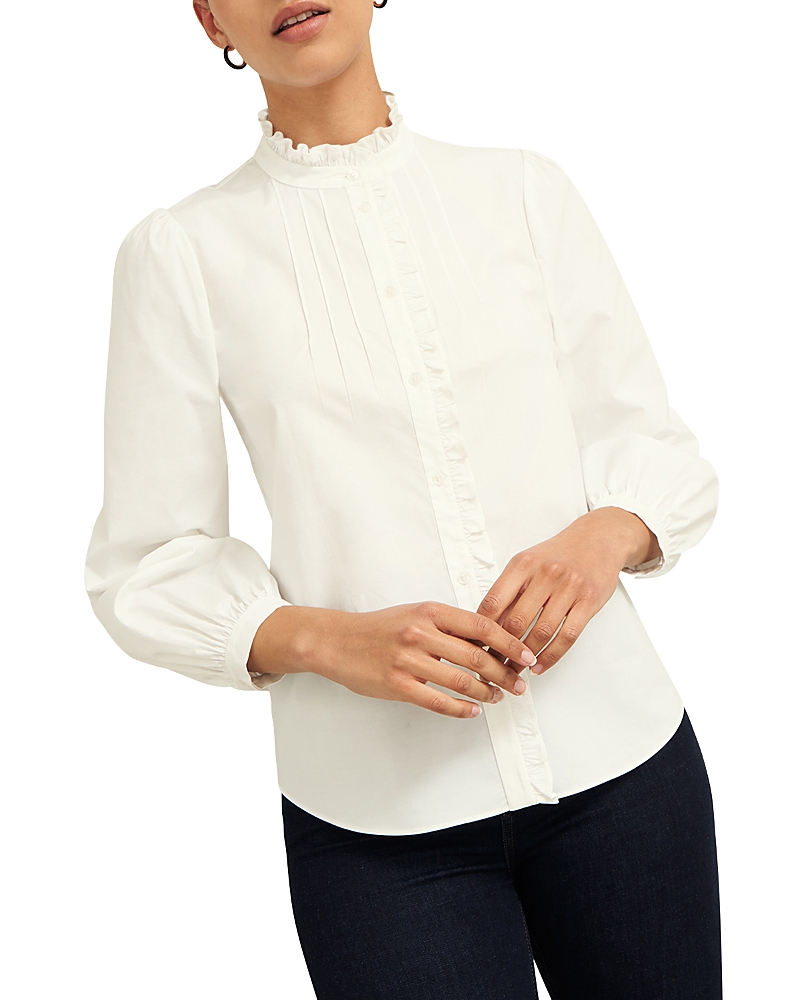 Hobbs London Trinity Ruffle Trim Blouse In White