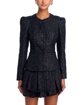 AQUA Sequin Tweed Peplum Jacket - Exclusive | Bloomingdale's