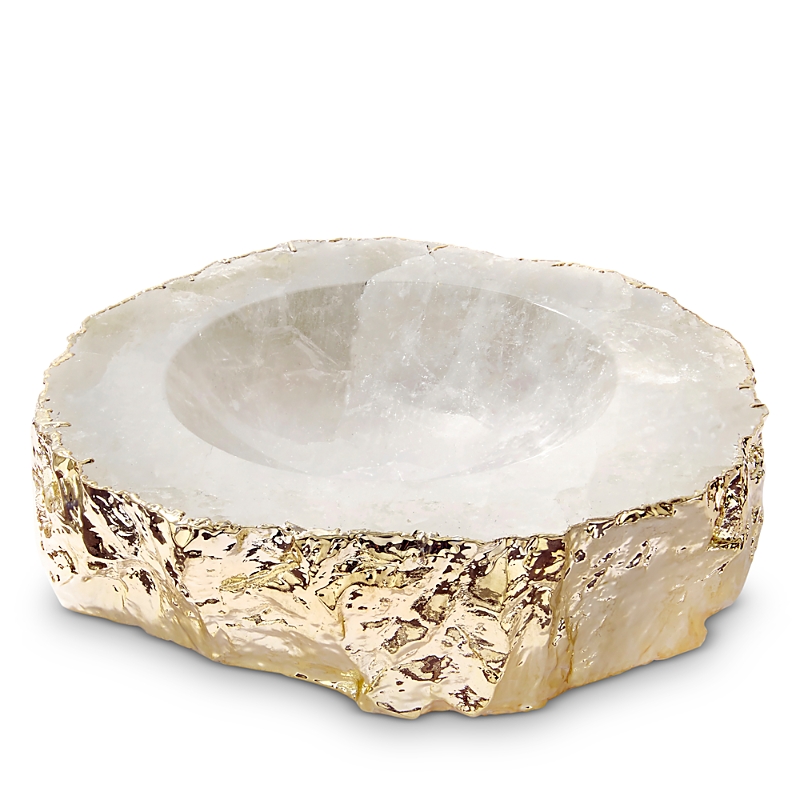 Anna New York Casca Gold Trim Crystal Quartz Bowl In Clear / White Gold