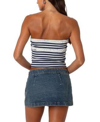 Striped Eyelet Trim Tube Top
