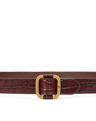 Slide Buckle Croc Embossed Leather Belt 
