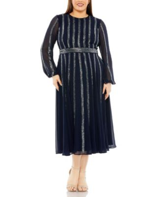  Plus Long Sheer Sleeve Sequin Dress