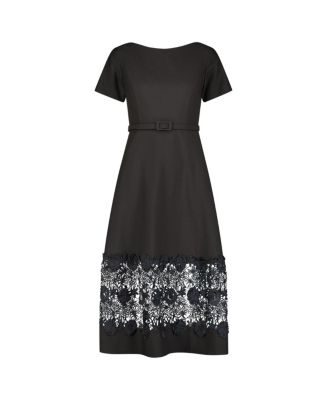 Crepe Boat Neck Belted Midi Dress