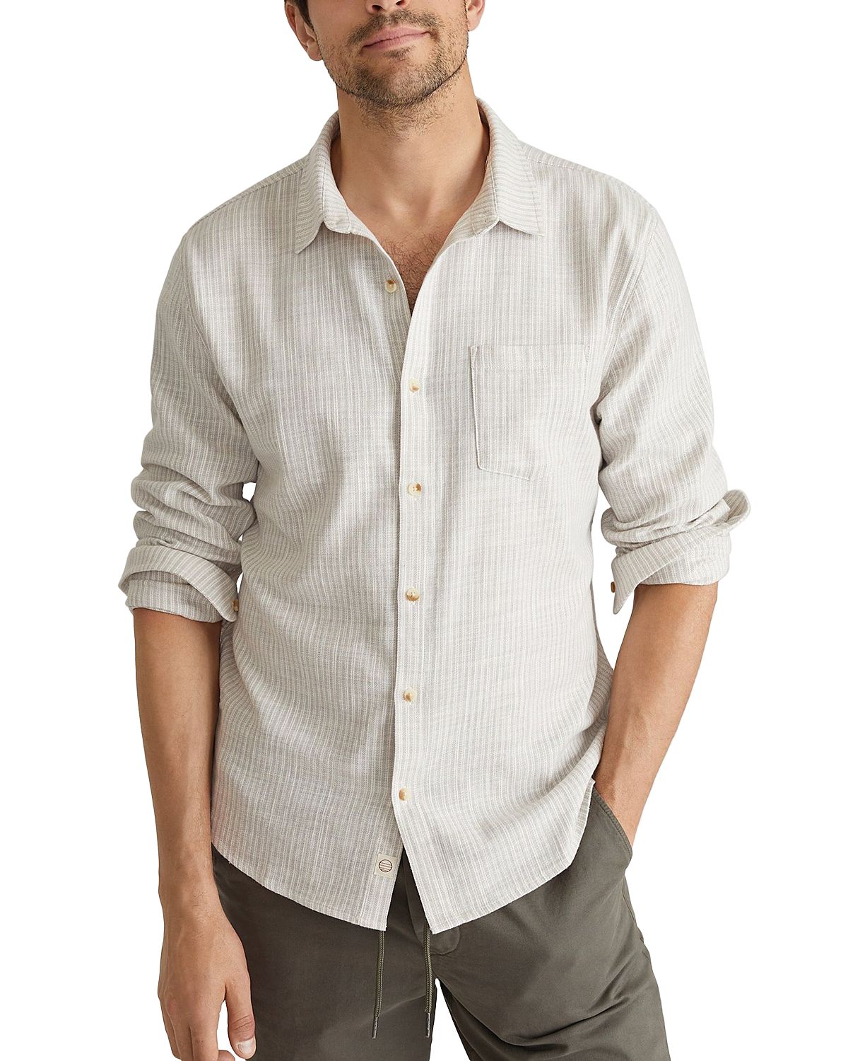Marine Layer Cotton Stretch Stripe Regular Fit Button Down Selvage Shirt