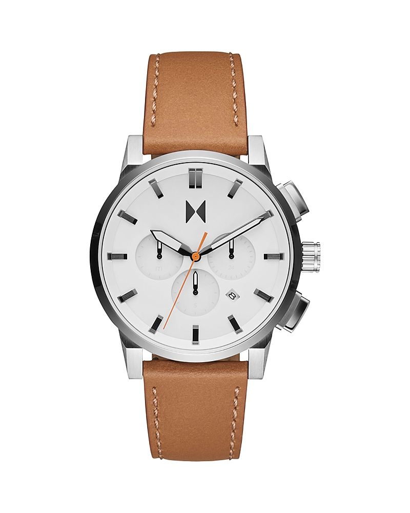 Mvmt Men's Chrono Ii Brown Leather Strap Watch 44mm In White/brown