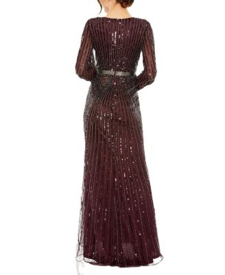 Sequined Wrap Over Bishop Sleeve Gown