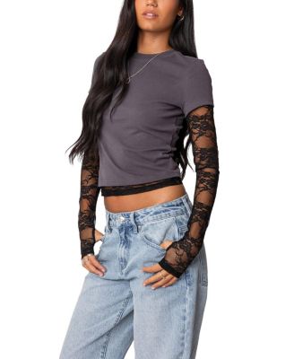 Layered Lace Sleeve T Shirt