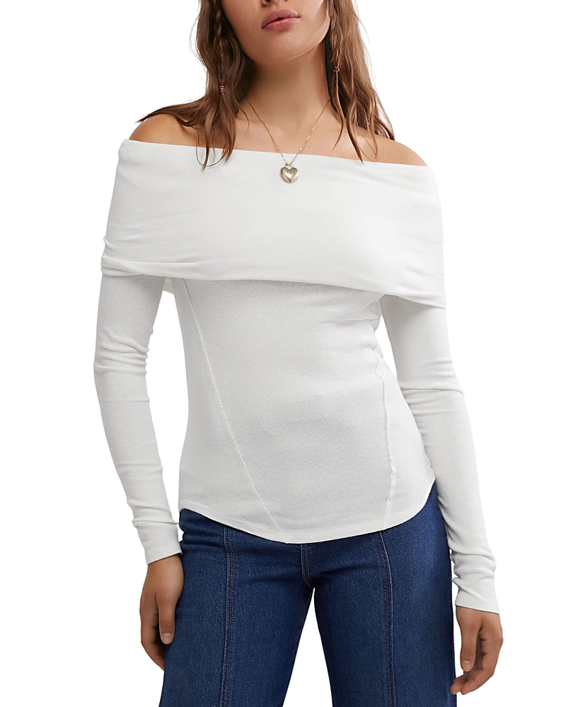 Free People Iris Off The Shoulder Long Sleeve Cotton Blend Knit Top In Ivory