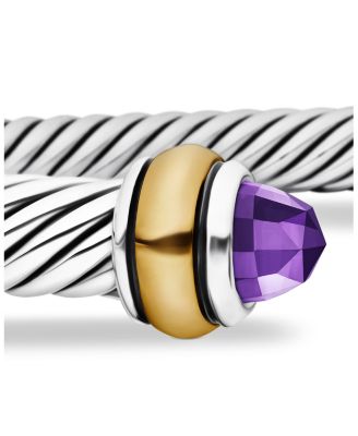 Sterling Silver & 18K Yellow Gold Cable Cuff Bracelet with Amethyst