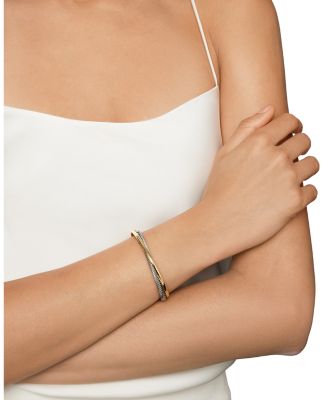 Crossover Two Row Cuff in Sterling Silver with 18K Yellow Gold, 5mm