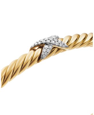X Cablespira&reg; Station Bracelet in 18K Yellow Gold with Pav&eacute; Diamonds, 4mm