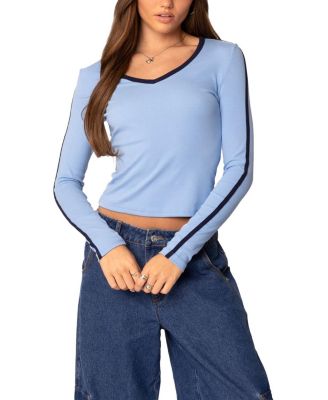 Edikted - Contrast V Neck Long Sleeve T-Shirt