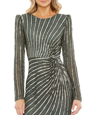 Embellished Puff Sleeve Side Knot Gown