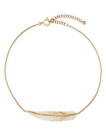 18K Yellow Gold Feather Collar Necklace, 15-18"