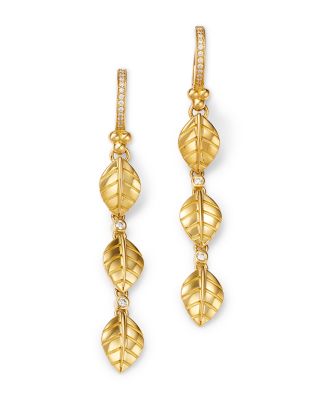 Temple St. Clair - 18K Yellow Gold FJ Diamond Arcadia Leaf Drop Earrings