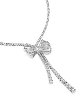 Diamond Bow Lariat Tennis Necklace in 14K White Gold, 10.00 tcw
