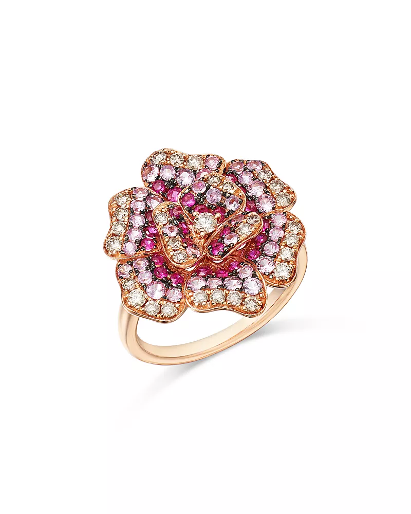 Bloomingdale's Fine Collection Pink Sapphire & Diamond Rose Flower Ring in 14K Rose Gold