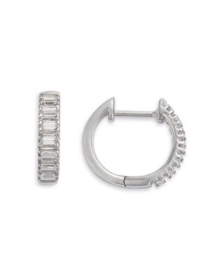 Diamond Baguette Huggie Hoop Earrings in 14K White Gold, 0.25 tcw