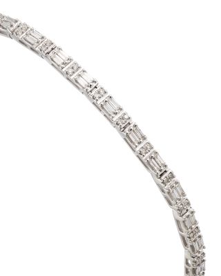 Diamond Round & Baguette Tennis Bracelet in 14K White Gold, 1.4 tcw  