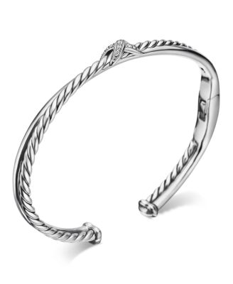 Sterling Silver Petite X Diamond Cuff Bracelet