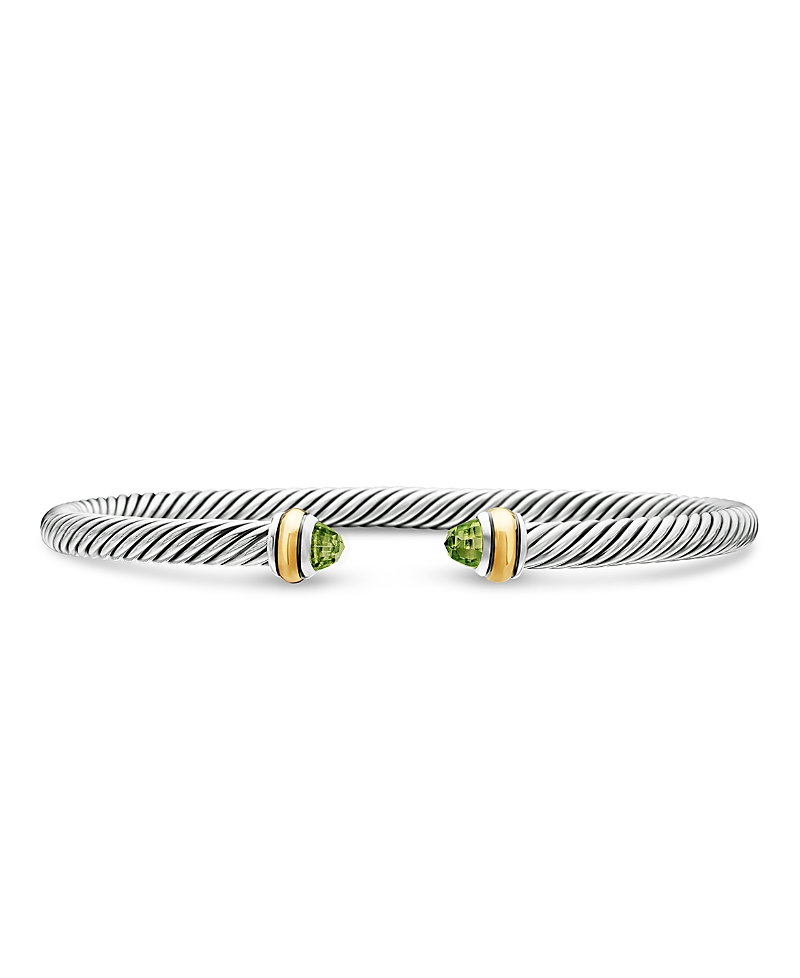 David Yurman Classic Cable Bracelet in Sterling Silver with 18K Yellow Gold and Peridot, 4mm
