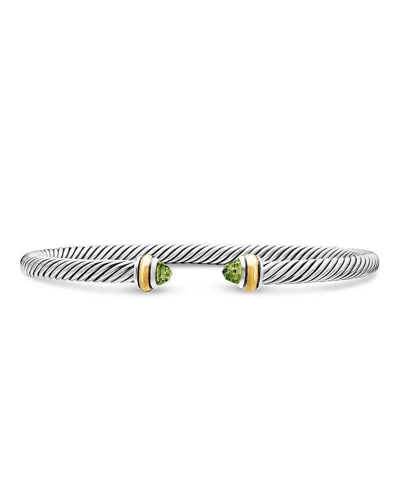 David Yurman Classic Cable Bracelet in Sterling Silver with 18K Yellow Gold and Peridot, 4mm