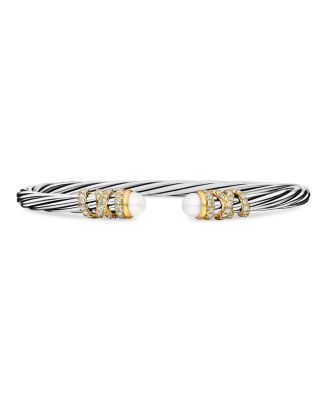 Helena End Station Bracelet with Cultured Freshwater Pearls, Diamonds and 18K Gold