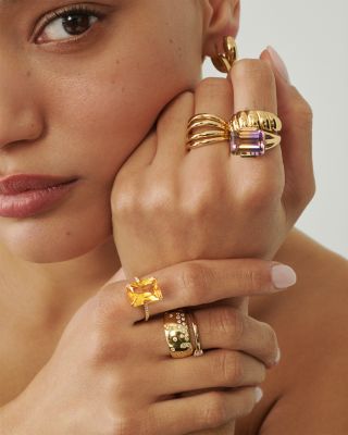 Citrine &amp; Diamond Statement Ring in 14K Yellow Gold 