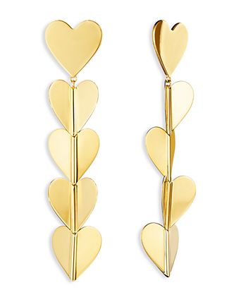 18K Yellow Gold Endless Wings of Love, Folded Heart Drop Earrings