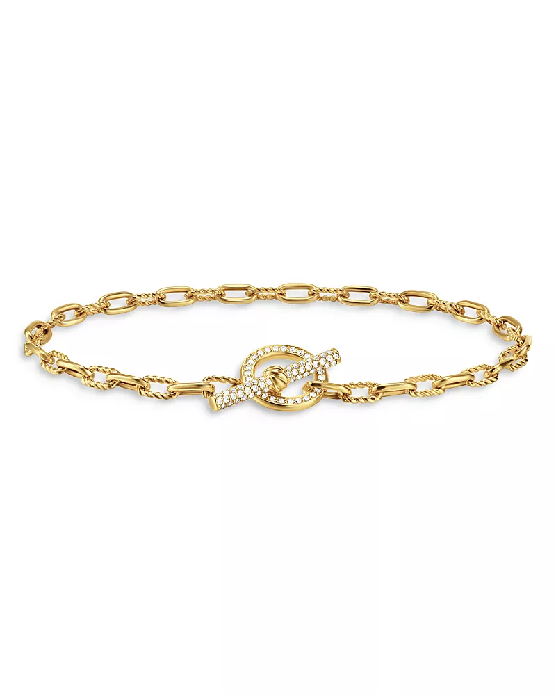 David Yurman Dy Madison Toggle Chain Bracelet in 18K Yellow Gold with Diamonds
