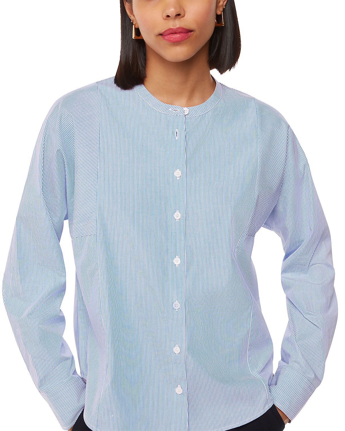 Whistles Striped Grandad Collar Shirt
