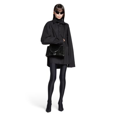 Hourglass Hinge Medium Handbag Crocodile Embossed