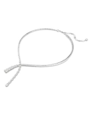 Matrix Mixed Cut Crystal Lariat Necklace in Rhodium Plated, 14.87"-16.87"