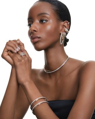 Hyperbola Crystal Split Hoop Earrings in Gold Tone & Rhodium Plated