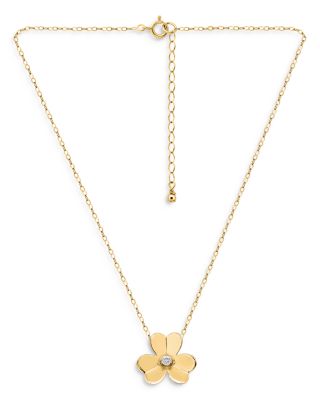 Aqua Cubic Zirconia Flower Pendant Necklace in 18K Gold Plated Sterling Silver, 16-18 - Exclusive