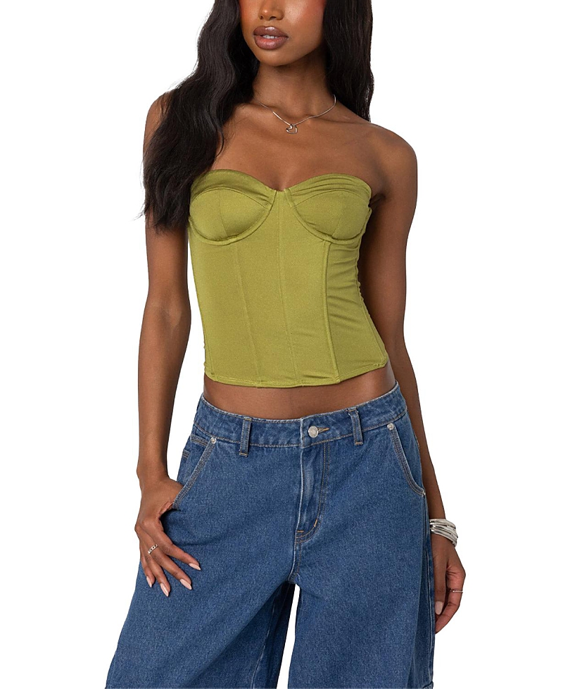 Edikted Duna Strapless Satin Corset Top In Green
