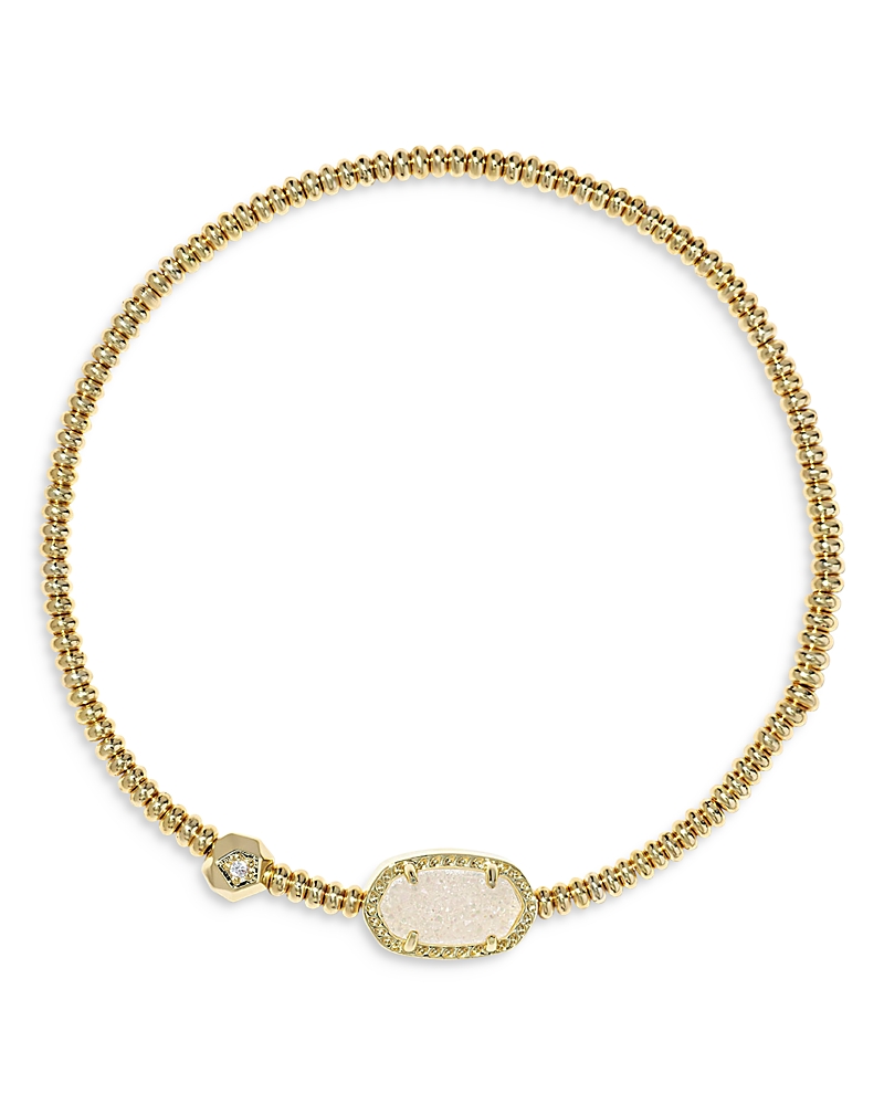 Kendra Scott Grayson Crushed Gemstone Charm Beaded Stretch Bracelet In 14k Gold Plated In Gold Iridescent Drusy