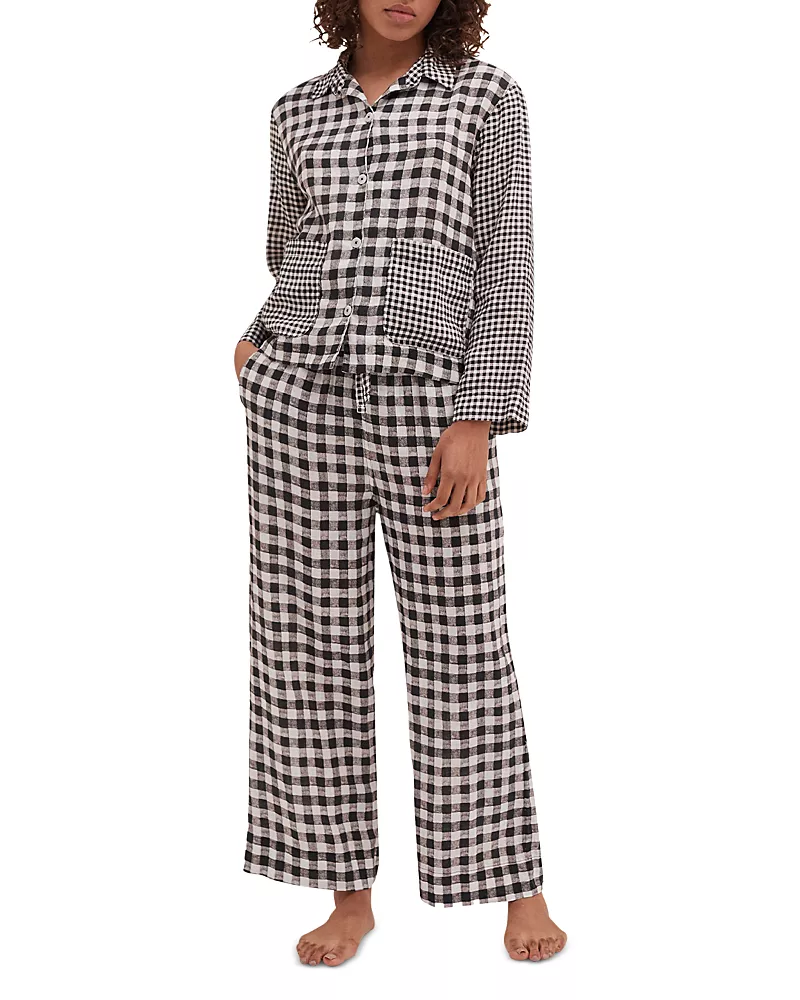 Desmond & Dempsey Gingham Linen Pajama Set