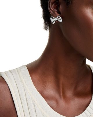 Diamond Pav&amp;eacute; Bow Stud Earrings in 14K White Gold, 2.00 tcw  