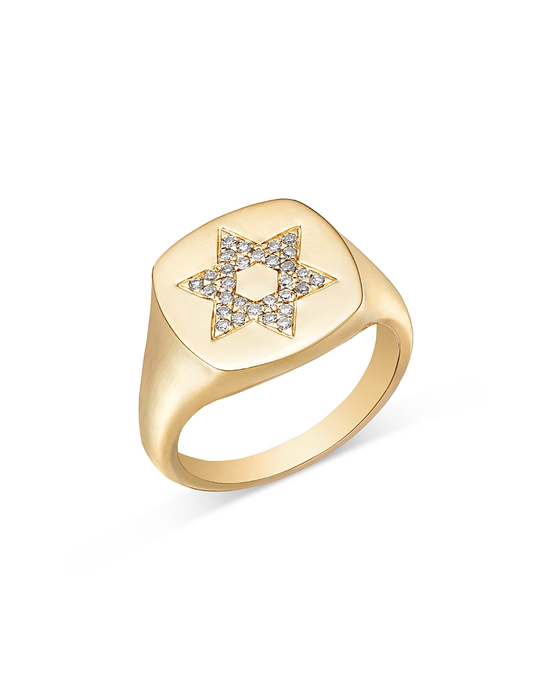 Bloomingdale's Fine Collection Men's Diamond Star Of David Pinky Ring In 14k Yellow Gold, 0.15 Ct. T. W. In Gold